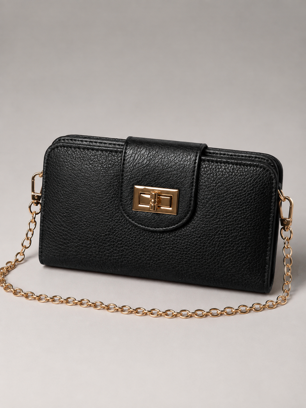 Black Multi-Compartment Crossbody Wallet