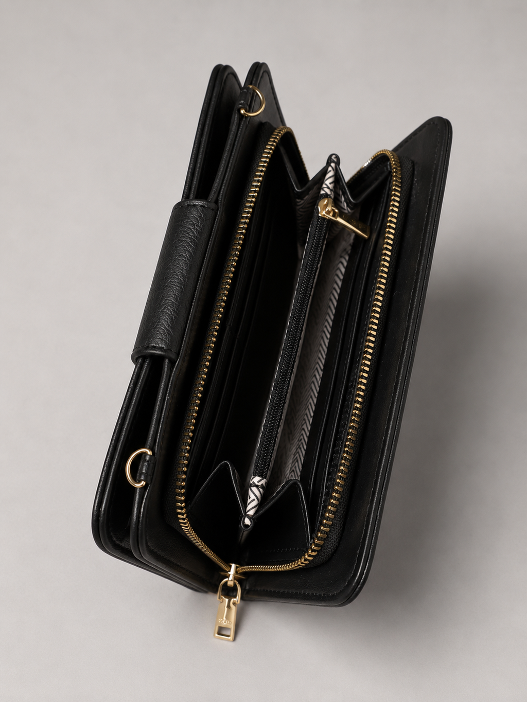 Black Multi-Compartment Crossbody Wallet