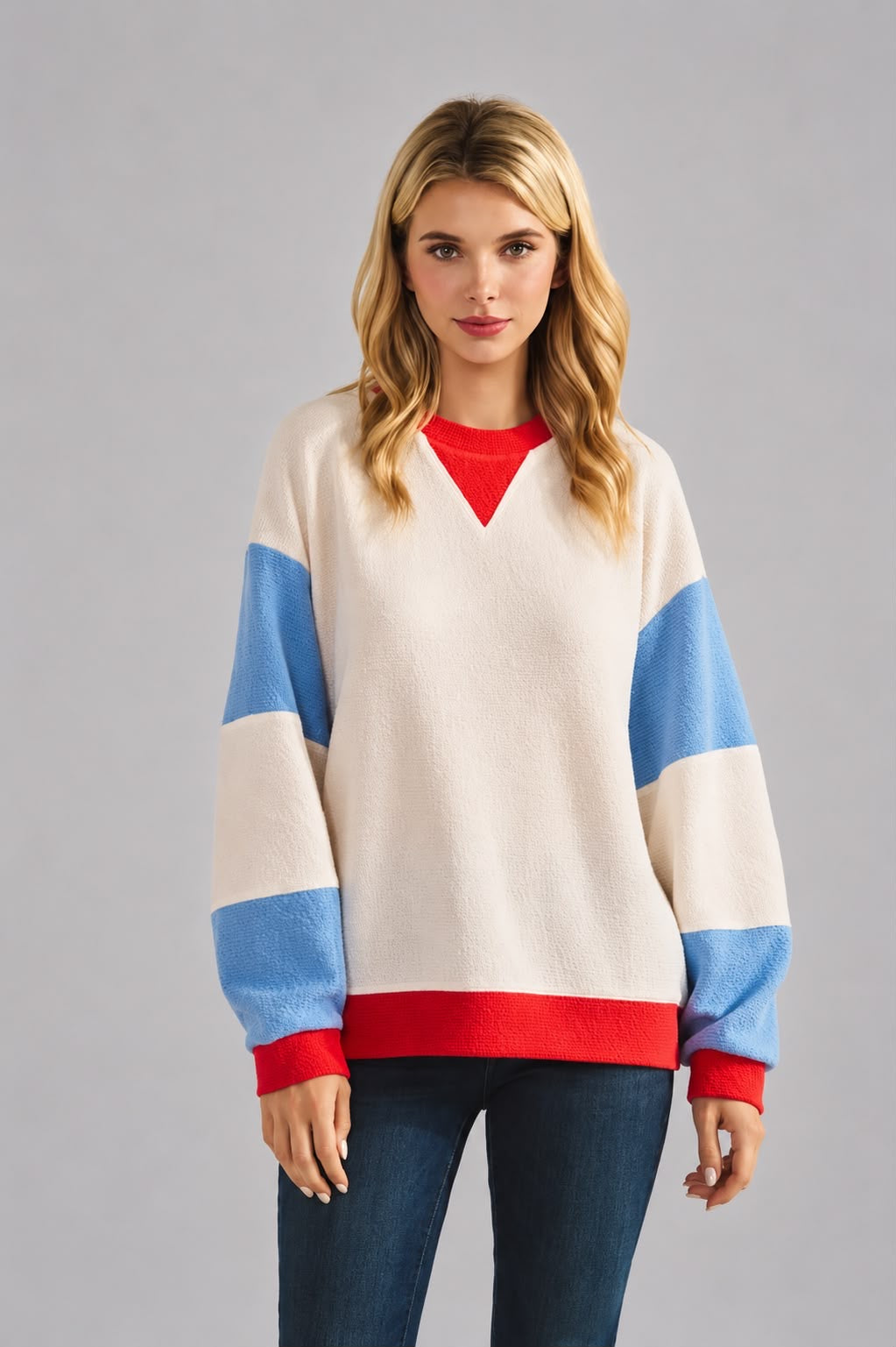 Cloudy Knit Colorblock Long Sleeve
Top