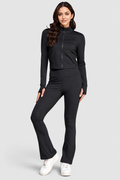 CONJUNTO DE CHAQUETA CON CREMALLERA Y PANTALONES ACAMPANADOS DE TIRO ALTO PARA YOGA Y ENTRENAMIENTO ACTIVO