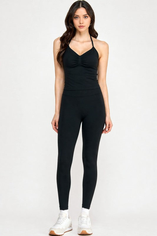CONJUNTOS DE 2 PIEZAS: TOP HALTER Y PANTALONES DE YOGA LEVANTA GLÚTEOS